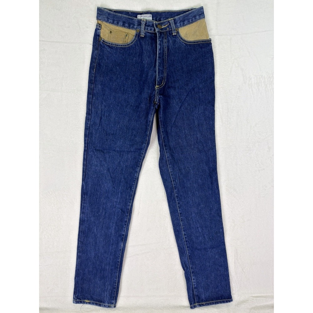 Vintage Guess Jeans Georges Marciano Mens 28x34 Blue Mid Rise Tapered Green Logo